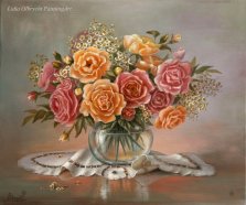 Róże ,ręcznie malowany obraz olejny, L.Olbrycht