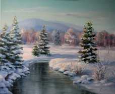 Pejzaż Zima, ręcznie malowany olejny, L.Olbrycht